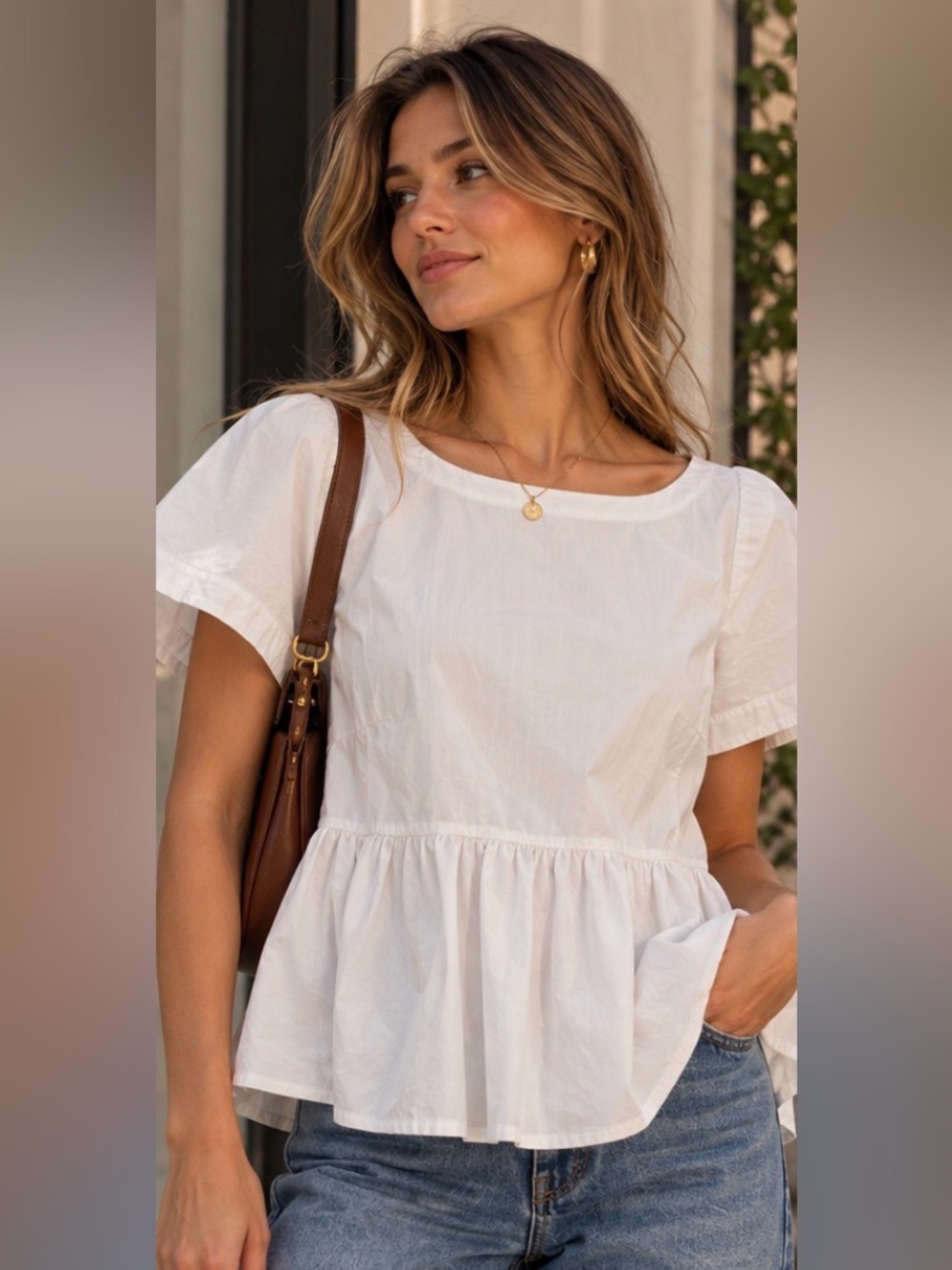 Maeve Anthropologie White Cotton Poplin Peplum Top XS